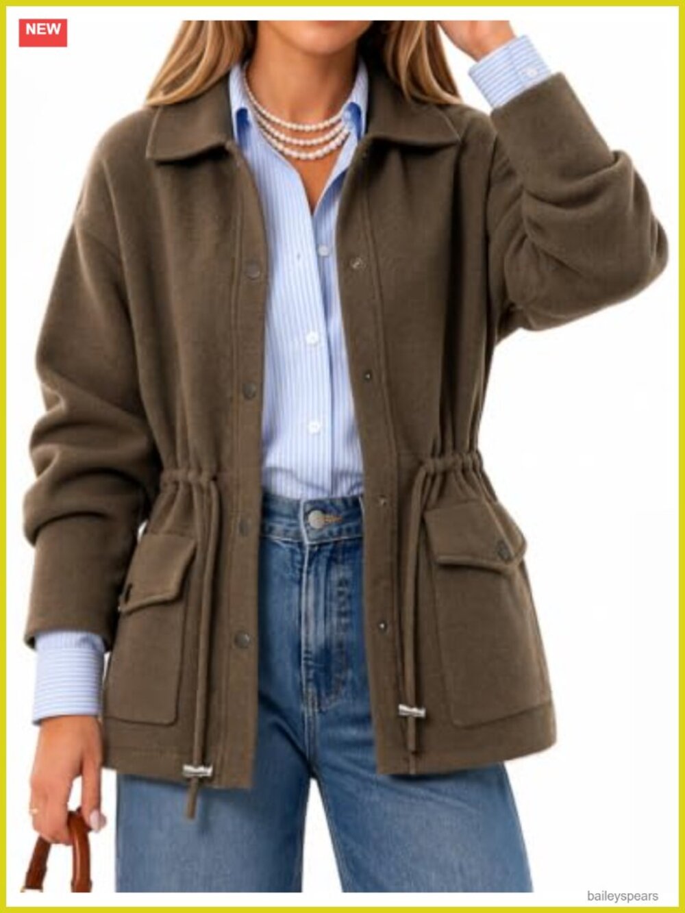 Collared Button Front Cardigan Sweater Jacket Drawstring Waist Pockets